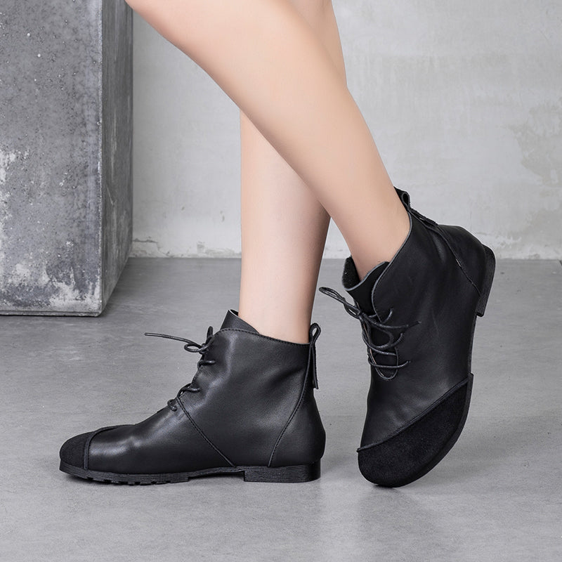 Concise Style Oxford Shoes For Women Leather Handmade Ankle Boots Black/Coffee