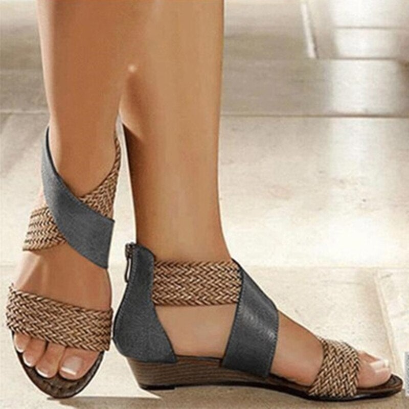 Woman Rome Hemp Wedges Ladies Zippers Sandals