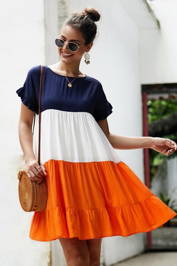 High Waisted Short Sleeve A-Line Dress