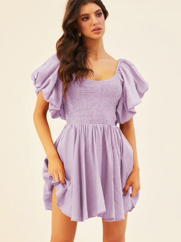 Women's Lantern Neck Short-sleeved Temperament French Elegant Dress