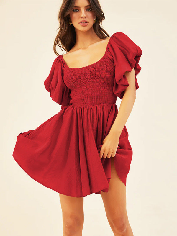 Women's Lantern Neck Short-sleeved Temperament French Elegant Dress