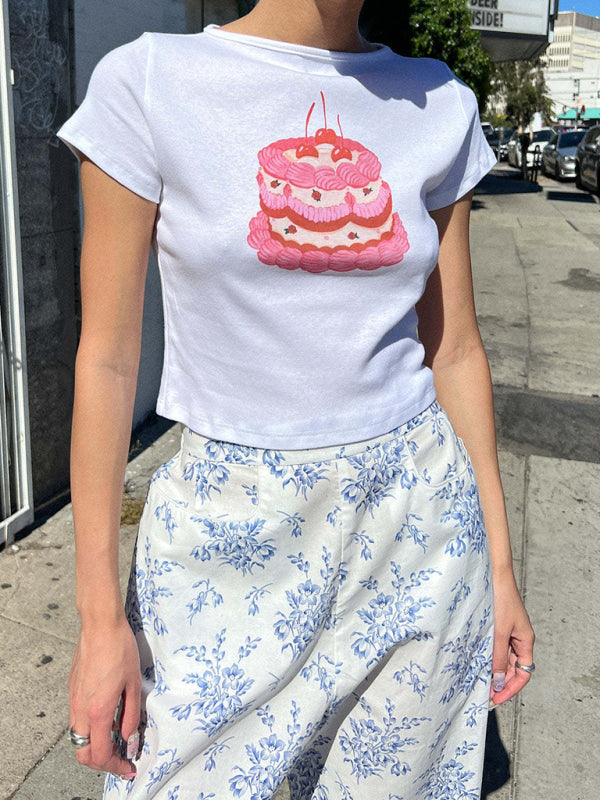 Women's graphic fruit print Y2K short T-shirt