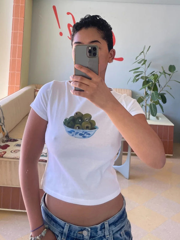 Women's graphic fruit print Y2K short T-shirt