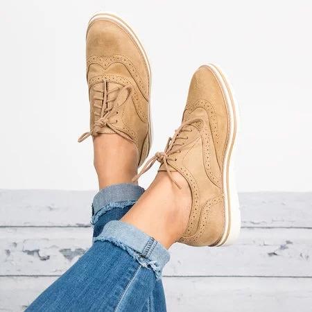 Lace Up Perforated Oxfords Shoes Plus Size Casual Shoes