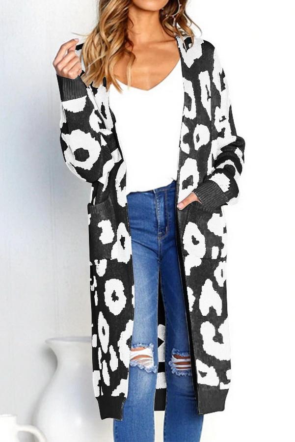 Leopard Print Long Sweater Coat