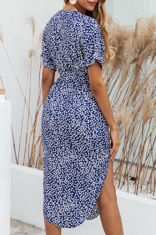 Stripe Pocket V-neck Single Breasted Dress