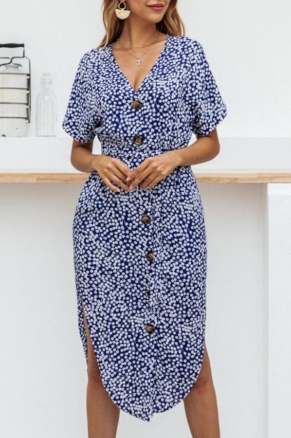 Stripe Pocket V-neck Single Breasted Dress