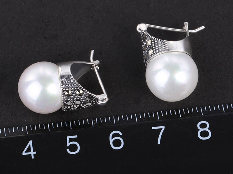 Vintage Autentic 926 Sterling Sterling Silver Natural Mother of Pearl Woman Earrings