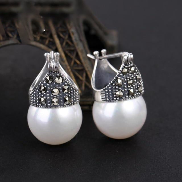 Vintage Autentic 926 Sterling Sterling Silver Natural Mother of Pearl Woman Earrings