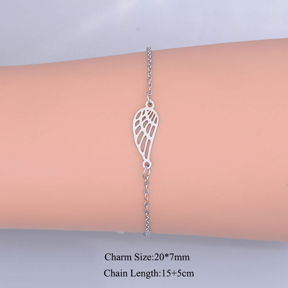 100% Stainless Steel Dainty Angel Wing Charm Bracelet