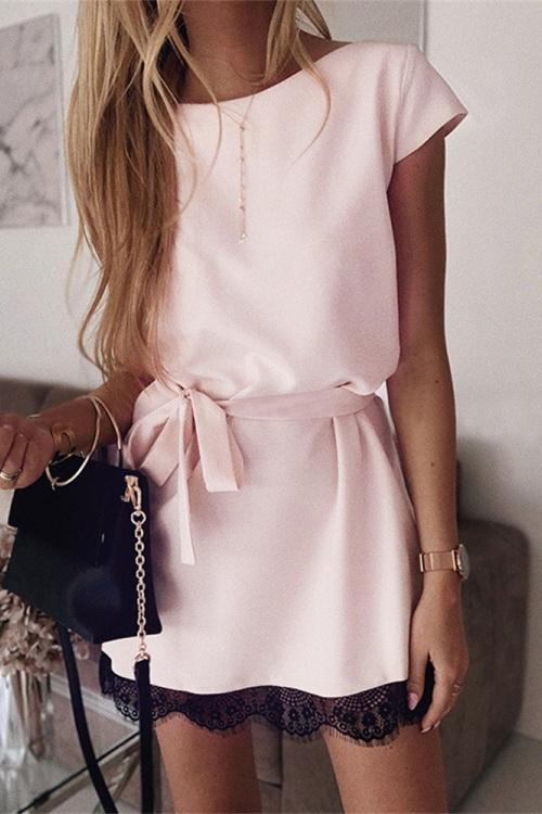 Round-necked Lace Short-sleeved Dress