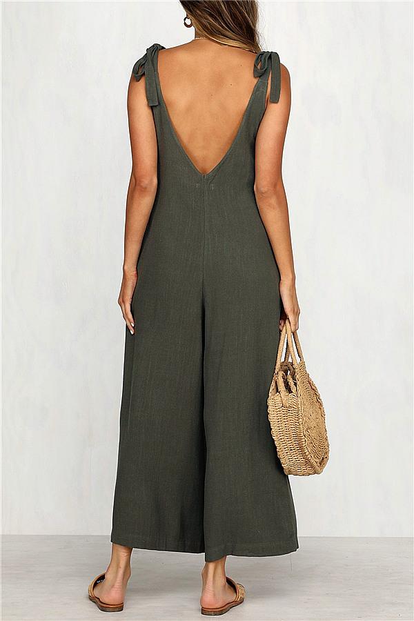 Solid Color Backless Jumpsuit