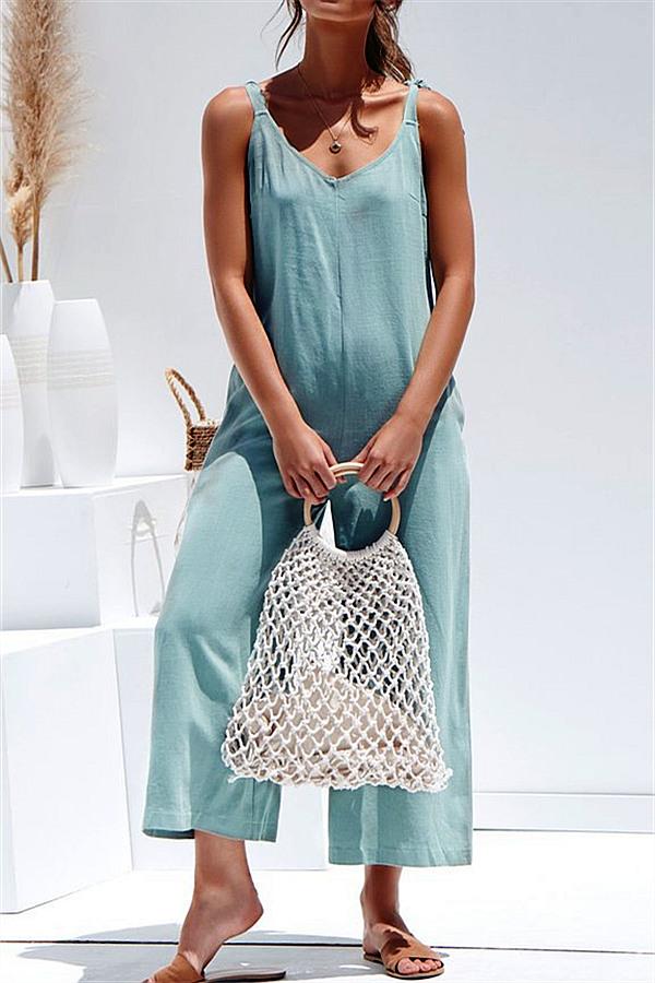 Solid Color Backless Jumpsuit