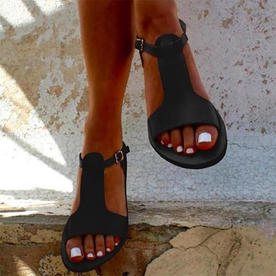 Solid Color Buckle Open Toe Flat Sandals