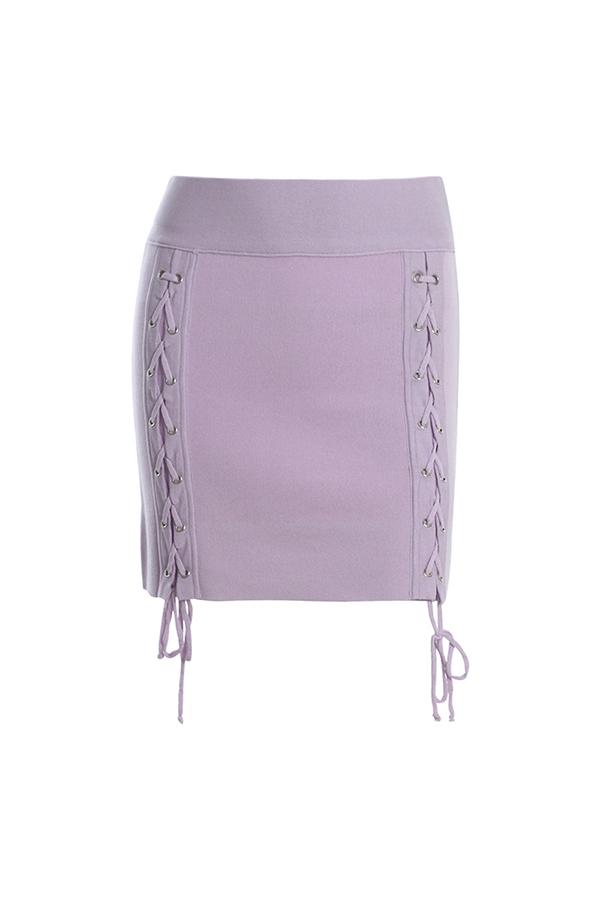Solid Color Lace Up Knit Skirt