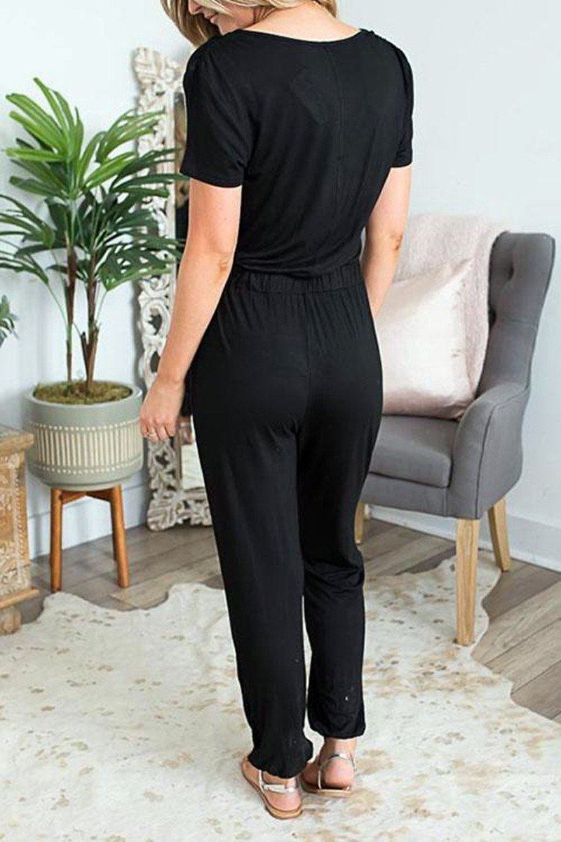 Solid Color V Neck Jumpsuit