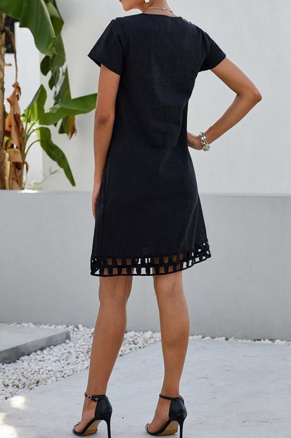 Solid Color V-neck Short-sleeved Slim Dress