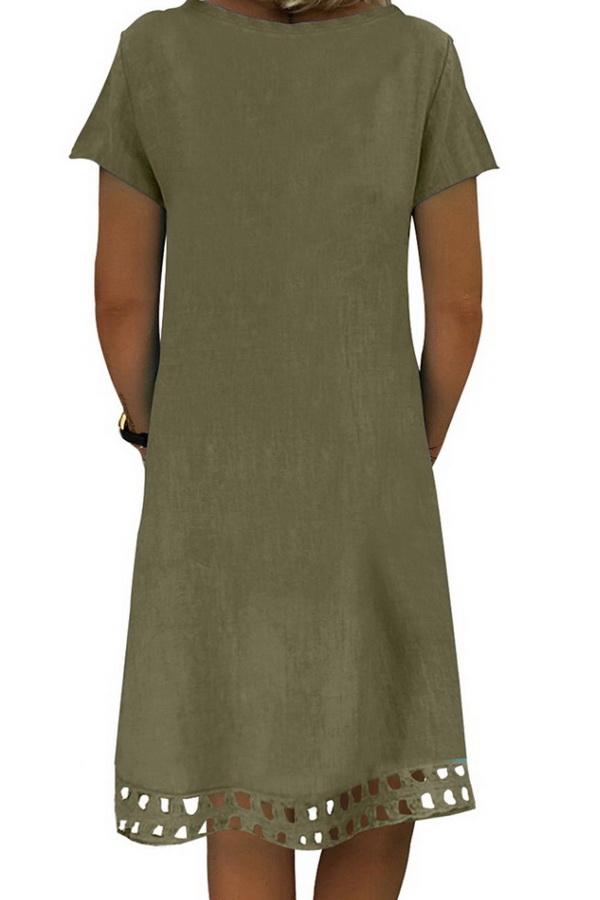 Solid Color V-neck Short-sleeved Slim Dress