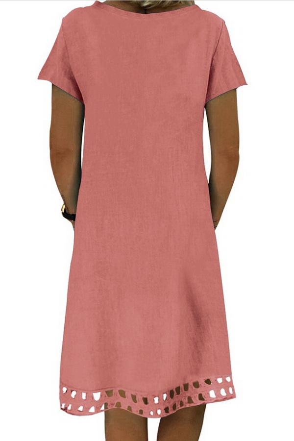 Solid Color V-neck Short-sleeved Slim Dress