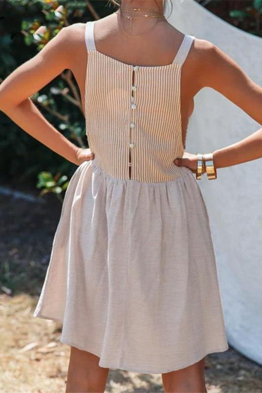 Striped Back Buttons A-line Dress