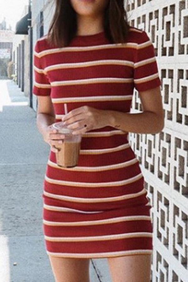 Casual Striped Strap Short Dress