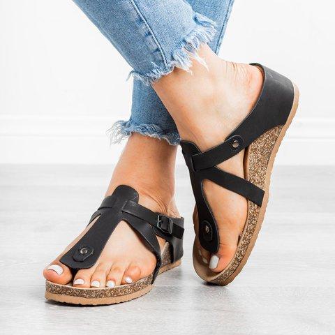 Thong Wedge Sandals Pu Wedge Heel Summer Slippers