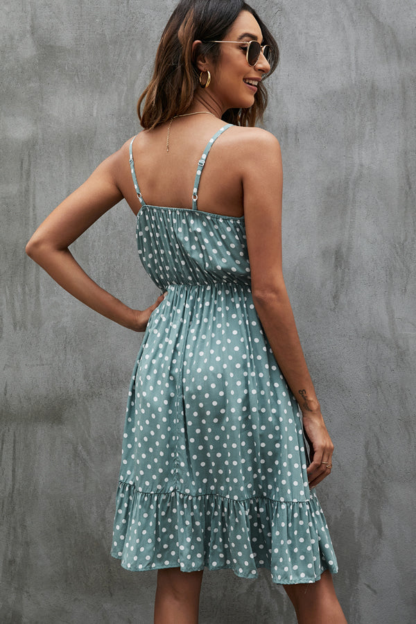 Dots Print V Neck Sleeveless Casual Dress