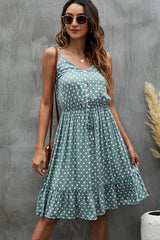 Dots Print V Neck Sleeveless Casual Dress