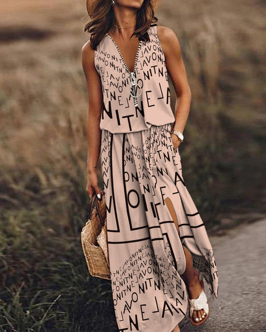 Sleeveless Letter Print Shift Dress