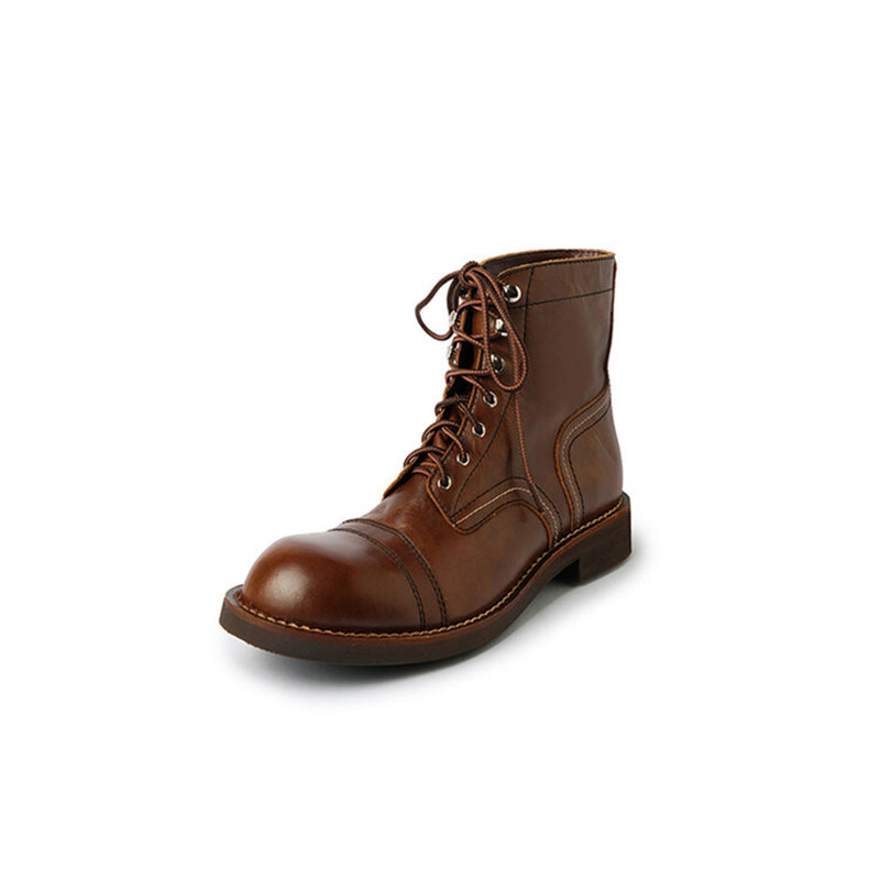 Handmade Leather Derby Boots Biker Boots Lace-Up Combat Boots Chunky Ankle Boots