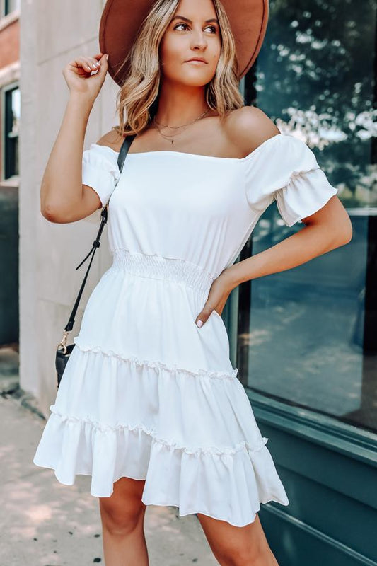 Solid Color Off The Shoulder Ruffle Design Dress