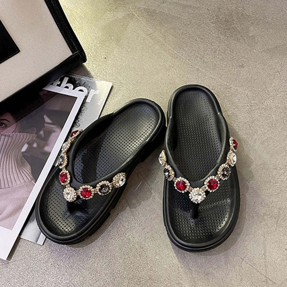 Rhinestone Klein Blue Platform Comfortable Versatile Flip Flops