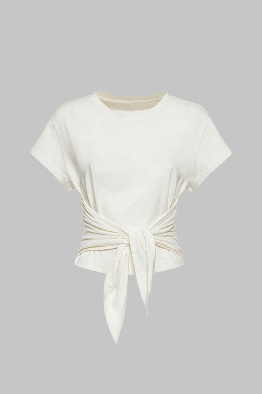 Tie Front Ruched Short Sleeve T-Shirt