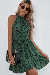 Fashion Dots Print Halter Neck Mini Dress