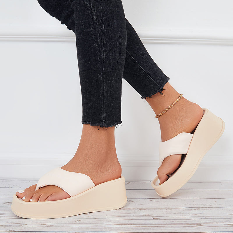 Soft Platform Wedge Slippers Thong Slides Flip Flop Sandals