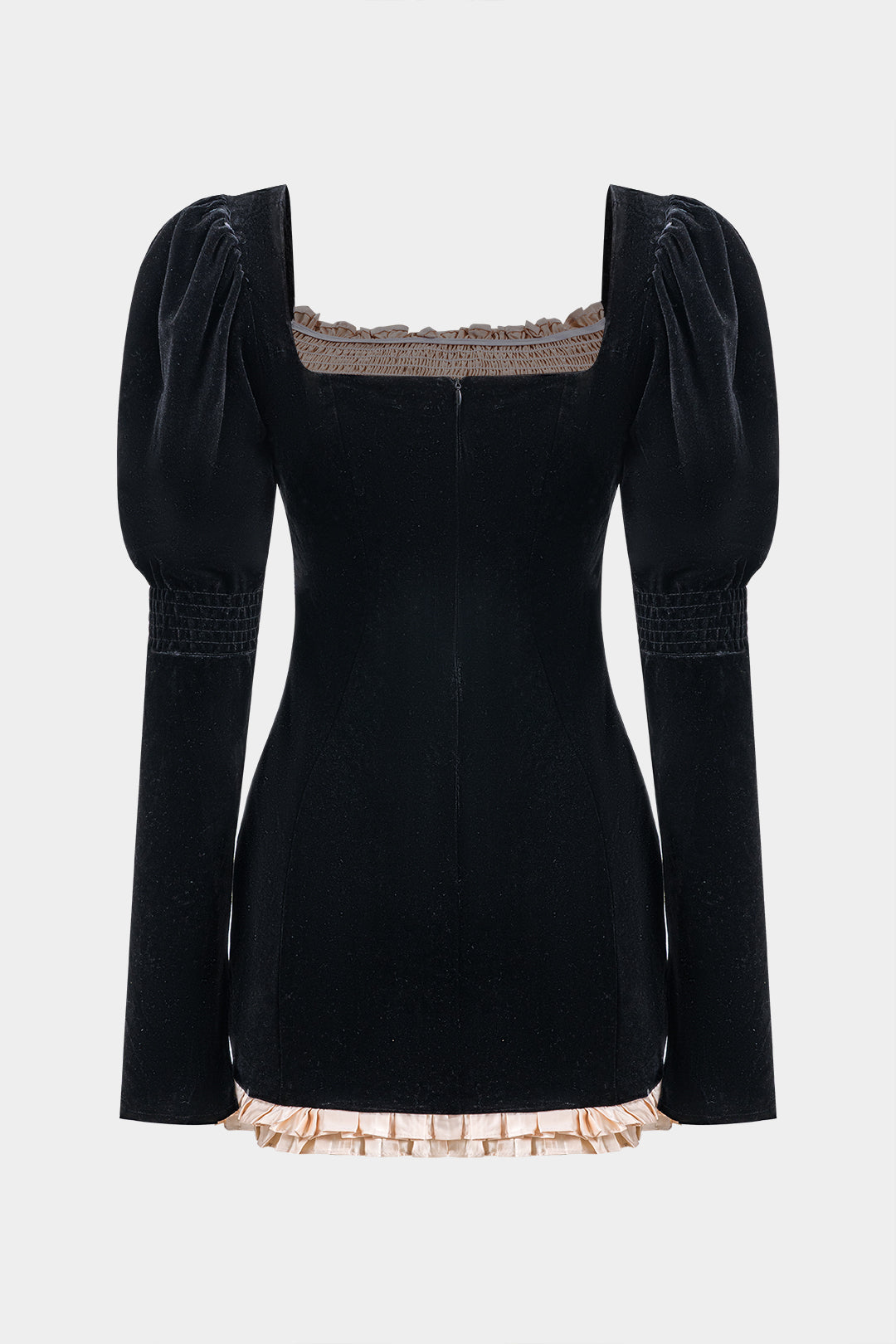 Velvet Patchwork Button Zipper Long Sleeve Mini Dress
