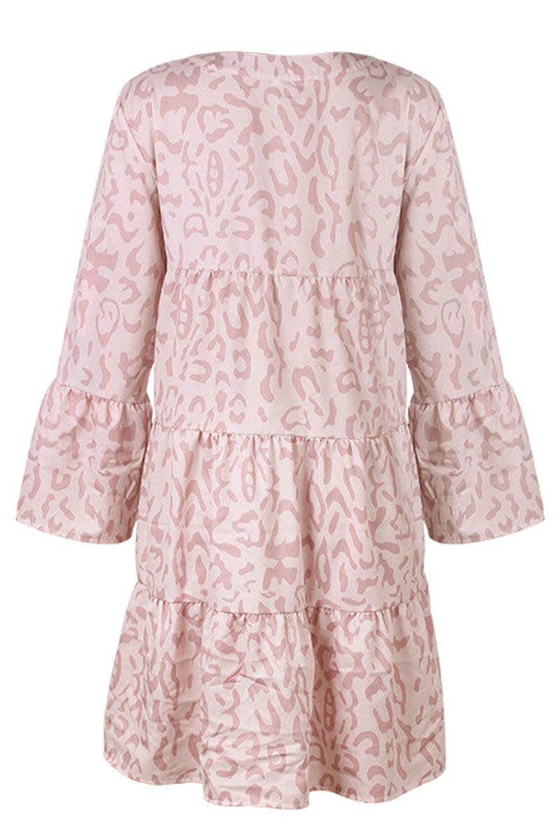 Printed Long-Sleeve Loose Bell Sleeve Splice Dress