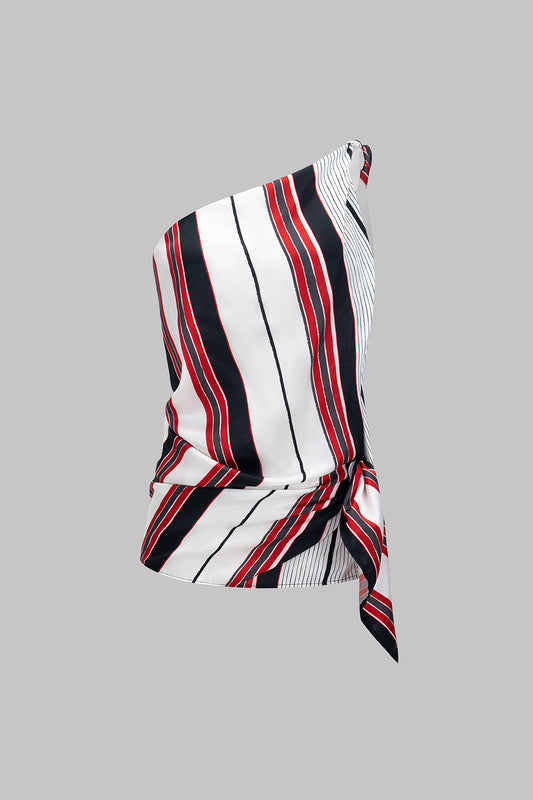 Stripes Print  Asymmetrical Tank Top