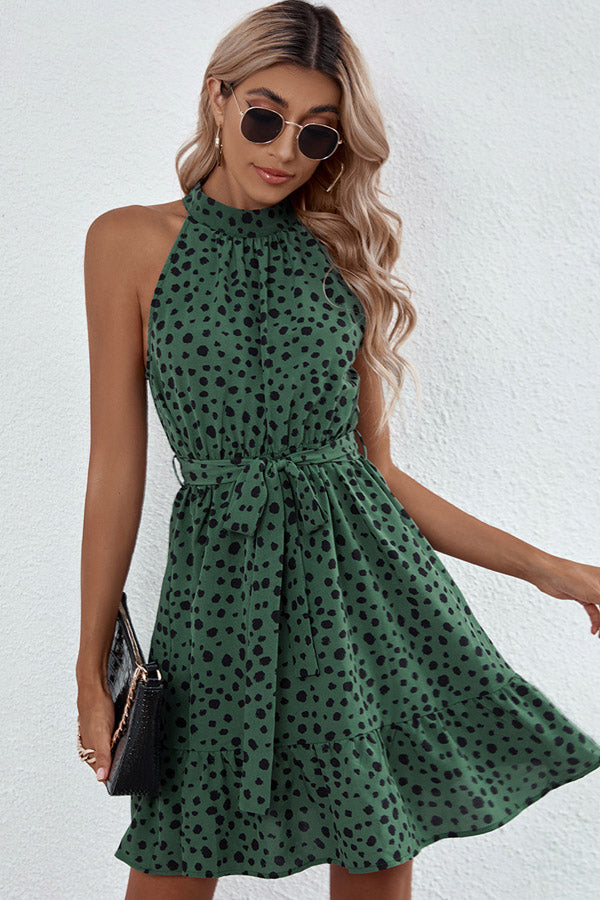 Fashion Dots Print Halter Neck Mini Dress