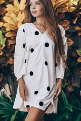 Cute Poka Dots Printed V Neck Mini Dress