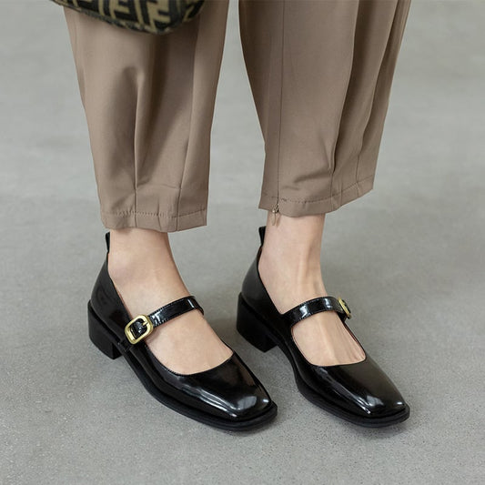 Xami Square Toe Block Heels Pumps