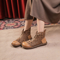 Breathable Perforated Short Boots Cut Out Summer Boots in Khaki/Coffee