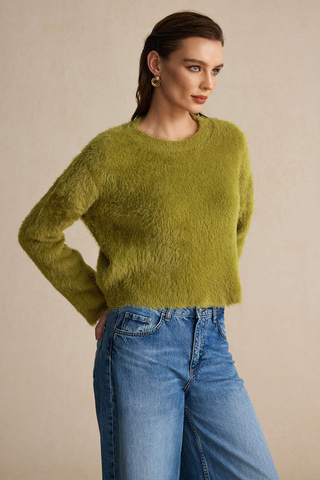 Solid Wool Blend Long Sleeve Sweater Top
