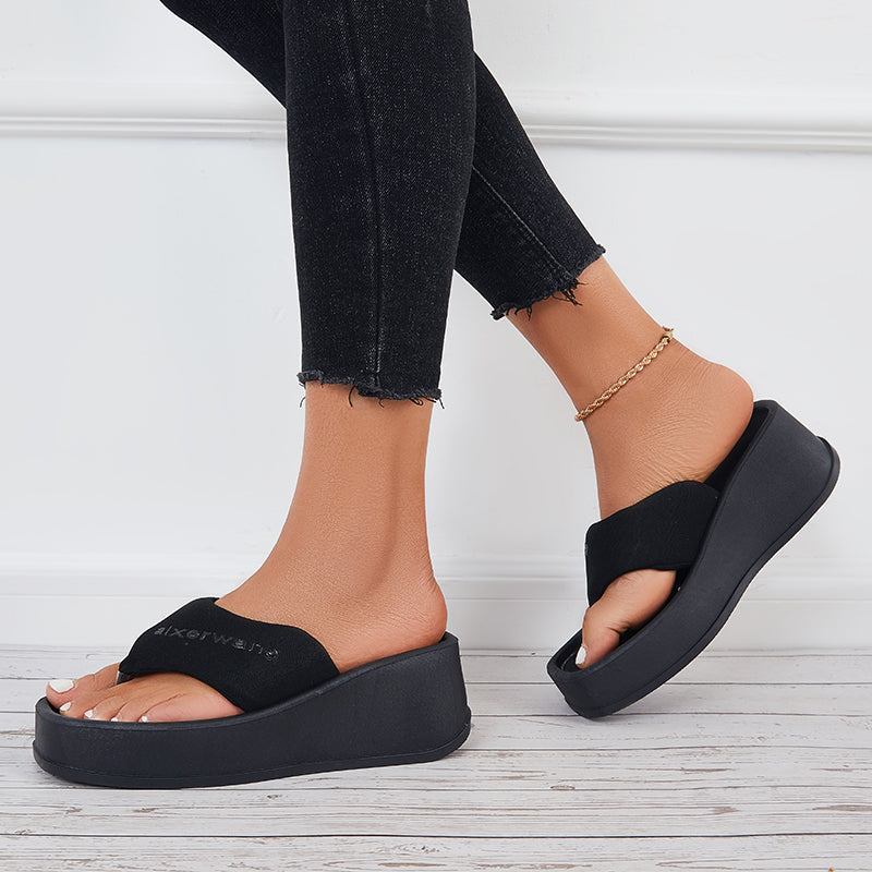 Soft Platform Wedge Slippers Thong Slides Flip Flop Sandals