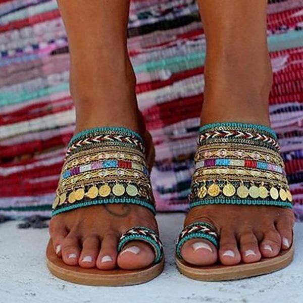 Ethnic Boho Style Toe Ring Slippers