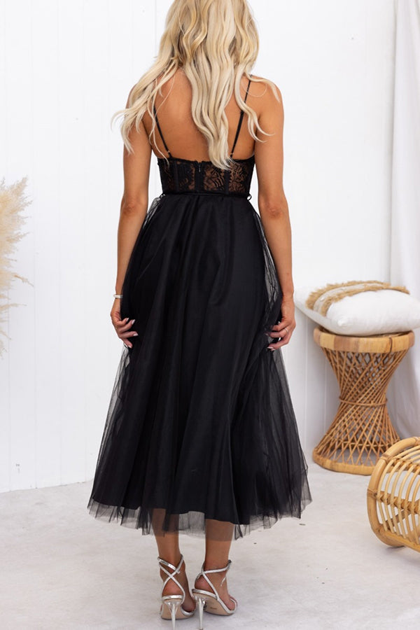 Carrie In Paris Tulle Lace Suspenders Party Maxi Dress