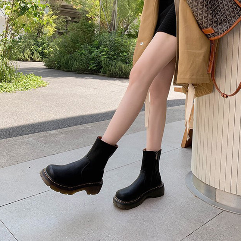 Classic Platform Chelsea Boots Handmade Genuine Leather Black/Orange
