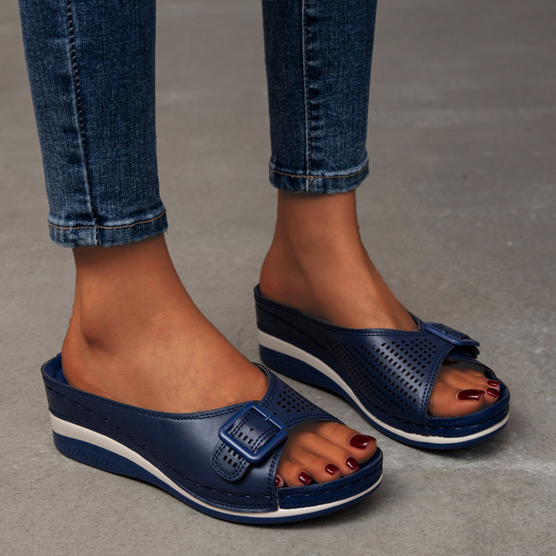 Female One-Word With Fish Mouth Sandals And Slippers Slope Heel Platform Slope Heel Casual Shoes