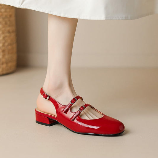 Kiesha Round Toe Block Heels Slingback Shoes