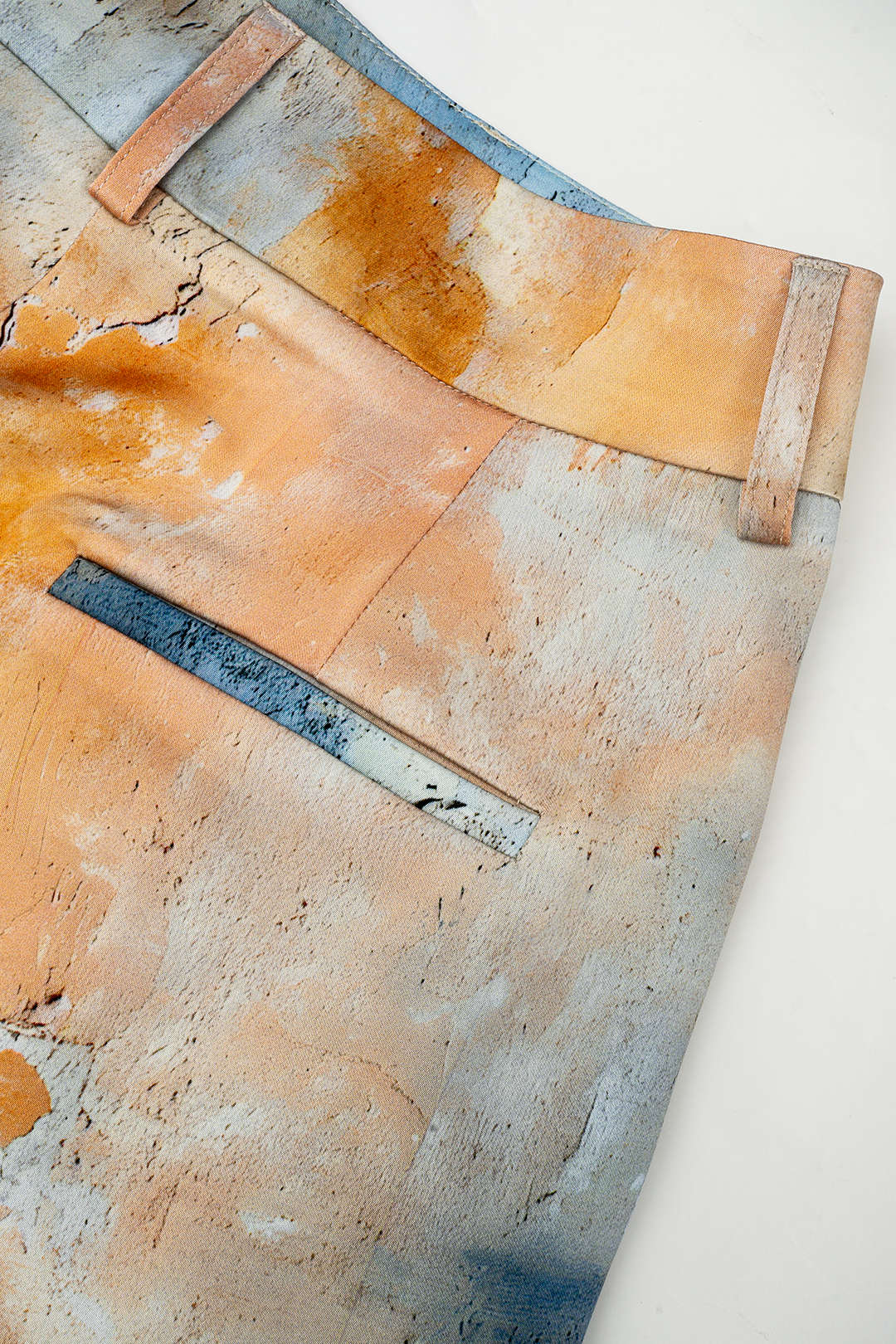 Watercolor Print Satin Pocket Trousers